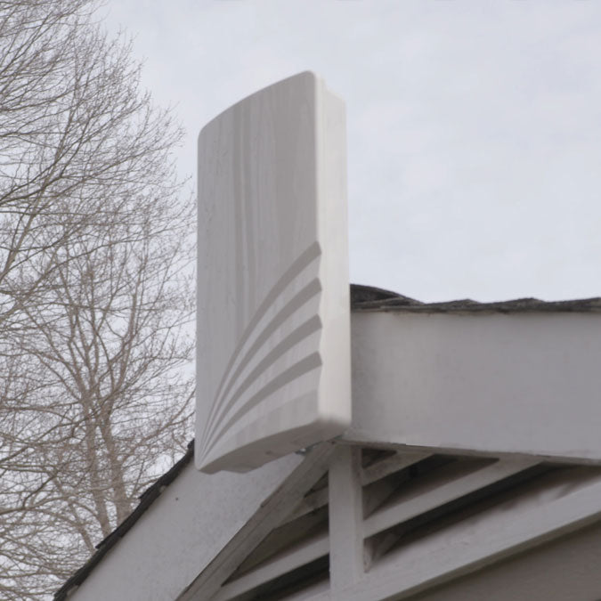 An Unlimited Antenna installed atop a home's roof.